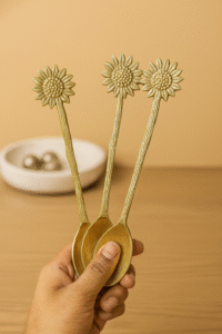 Golden Sunflower Brass Spoon Set – 4 Pieces